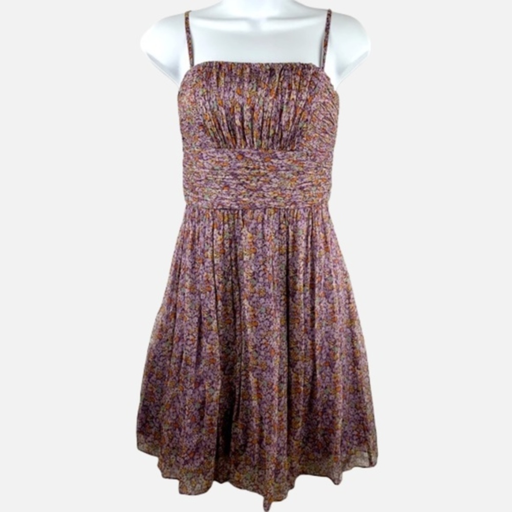 Decode 1.8 Lavendar Floral Print Spaghetti Strap 100% Silk Dress